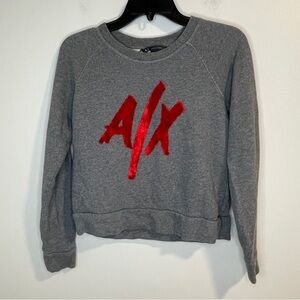 Armani Exchange Gray Crop Top with Red Logo